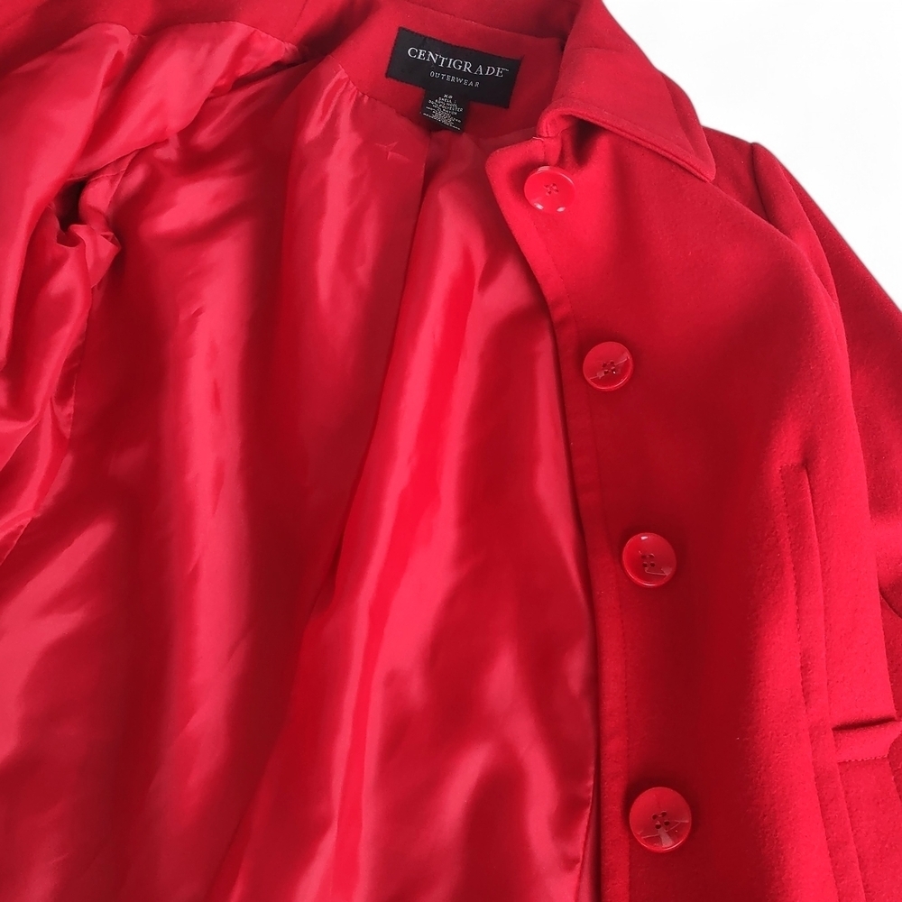 Centigrade Vibrant Red Wool-Blend Single Breasted Button-Up Pea Coat Size XS - Picture 7 of 13